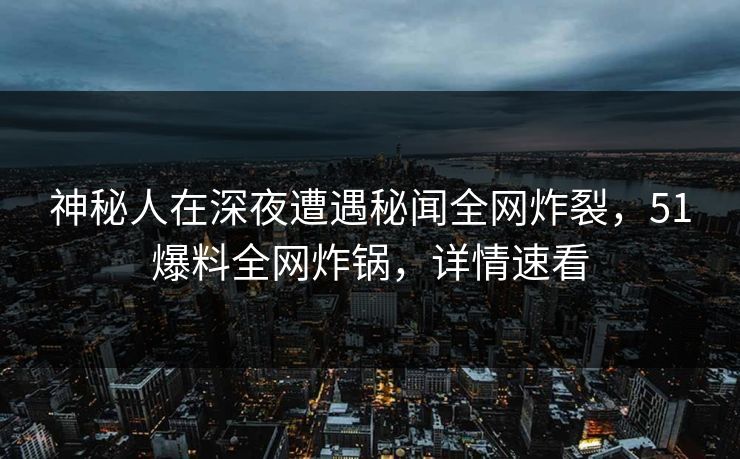 神秘人在深夜遭遇秘闻全网炸裂，51爆料全网炸锅，详情速看