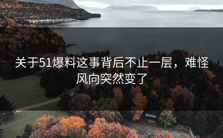 关于51爆料这事背后不止一层，难怪风向突然变了